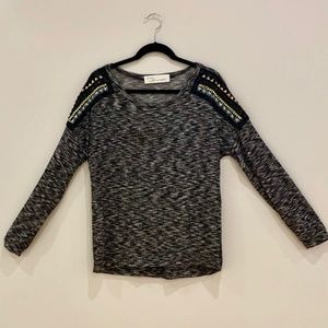 Gray Sweater with Beaded Shoulder Detail